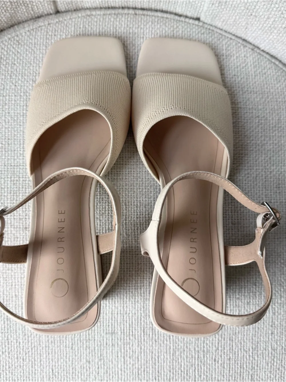Journee Collection Evylinn Cream Open-Toe Slingback Block Heels, 8M